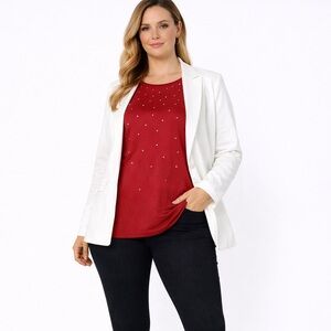 Joan Rivers Red Rhinestone Studded Top 2X Women Long Sleeve Stretch Blouse